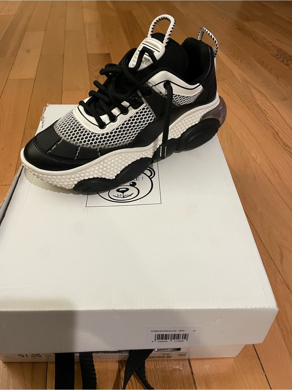 Moschino Black and White Mesh Platform Sneaker